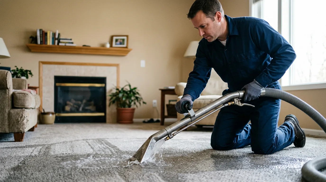 Water damage restoration technician working near Perry, MI